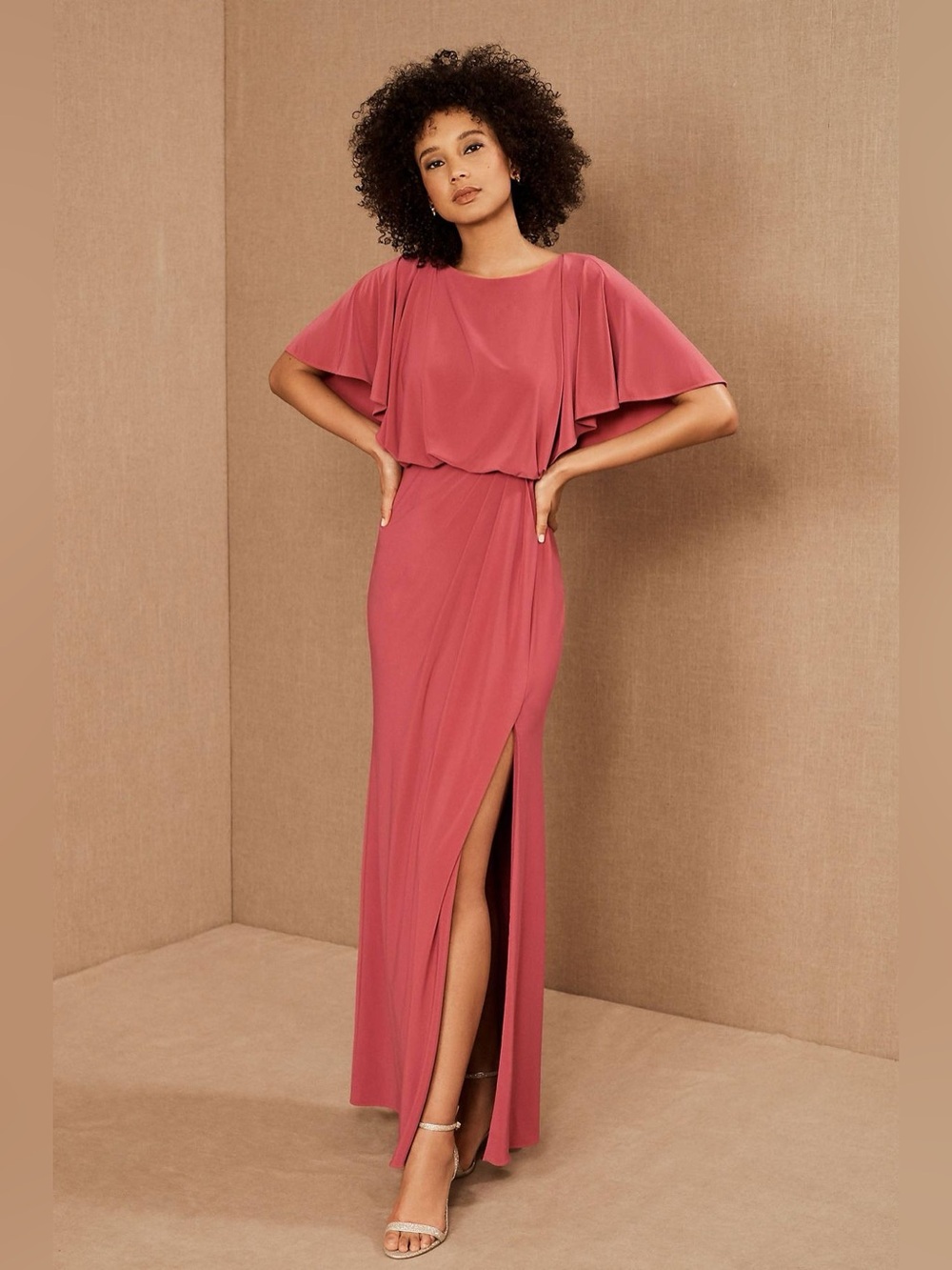 BHLDN Lena Flutter Sleeve Maxi Dress Sz 6 Blush Pink Floor-Length Evening Dress - Picture 13 of 14